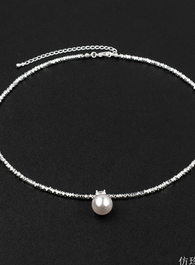 法式复古岁岁平安碎银子吊坠优雅时尚珍珠项链精致百搭春夏锁骨链