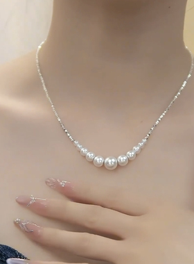 2025新款爆款碎银子珍珠项链女轻奢高级感锁骨链颈链春夏衣服配饰