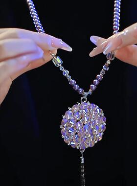 秋冬百搭五彩水晶毛衣链2026新款潮长款挂饰花朵项链百搭衣服吊坠