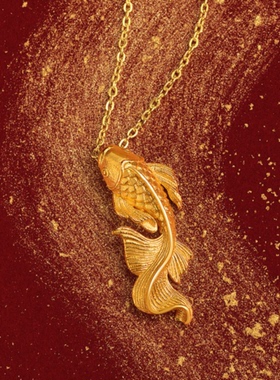 18K金古法金鲤鱼项链纯银
