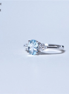 海蓝宝椭圆形指环纯银钻石时尚