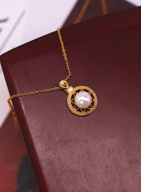 复古宫廷风18K金女鱼泪珍珠项链