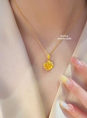 纯银新款18K金玫瑰花项链