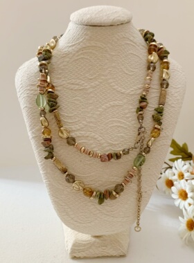 天然石头、玛瑙 巴洛克珍珠OT扣项链 独特设计时尚高级感多宝项链