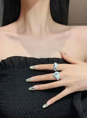 韩国博主同款滴釉爱心戒指女