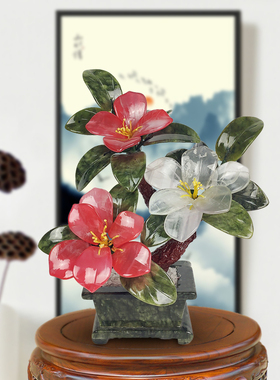 牡丹花书房工艺品高档玄关盆景