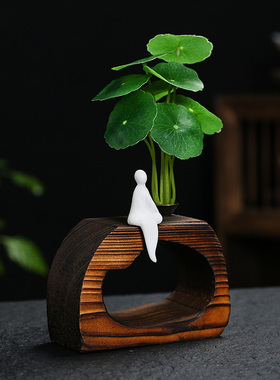 新中式禅意办公室绿植装饰品客厅书桌面家居中式陶瓷玄关摆件盆栽