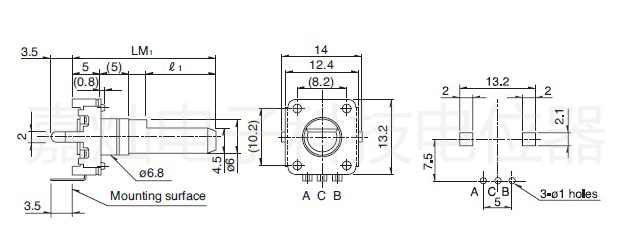 EC12型半轴15mm数字脉冲无极电位器 升威立式3脚示波器编码开关