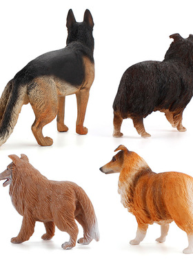 外贸热销儿童仿真德国牧羊犬模型手工绘制棕橘色狼狗家禽农场摆件