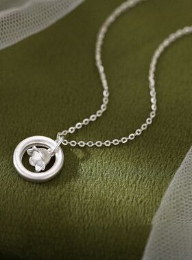 S999足银铃兰花圆环项链轻奢2024新款小众设计纯银锁骨链女生高级