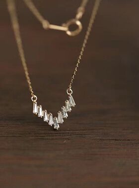 S925纯银字方钻项链女小众设计