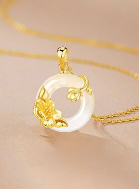 山茶之恋S925银山茶花平安扣项链女生轻奢国潮玉髓吊坠锁骨链礼物