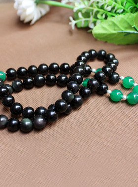 天然黑曜石绳子玛瑙珠链