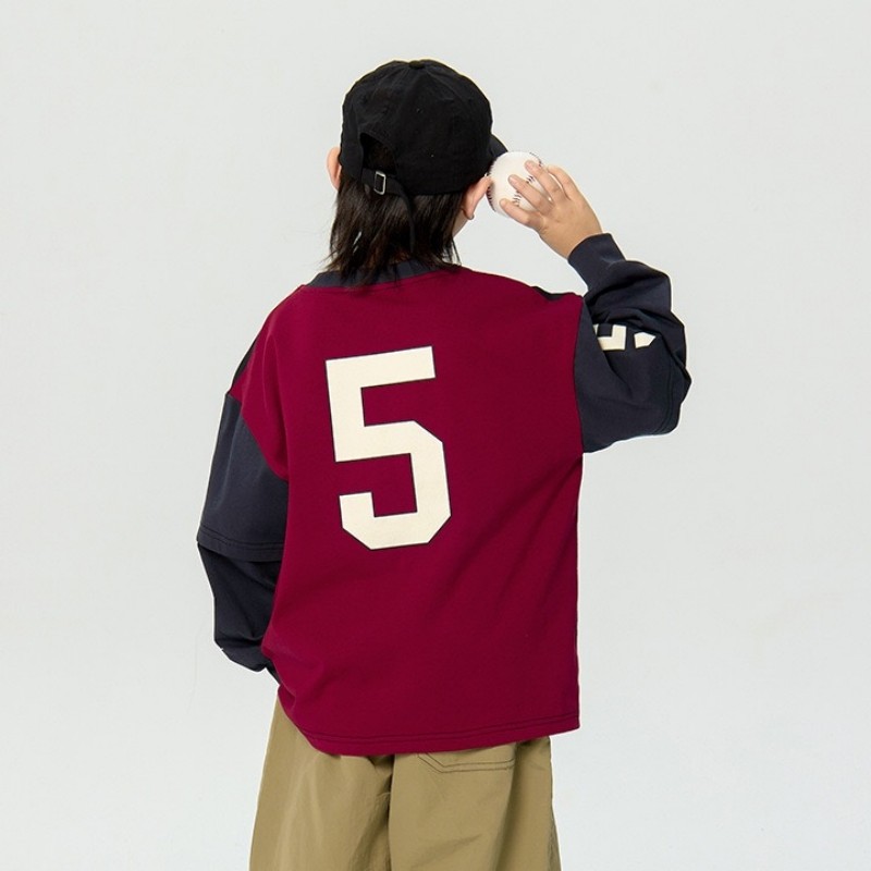 男童帅气撞色拼接数字5印花假两件长袖T恤儿童圆领套头打底衫上衣,淘宝优惠券,粉丝福利购,淘宝优惠卷