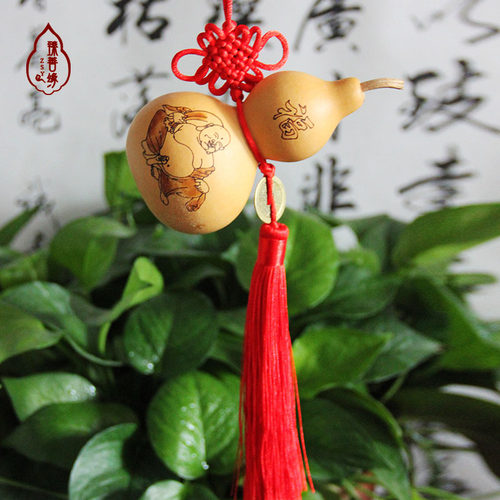 臻善缘天然小葫芦挂件葫芦摆件铜钱太极八卦雕刻烙画葫芦精品 - 图3