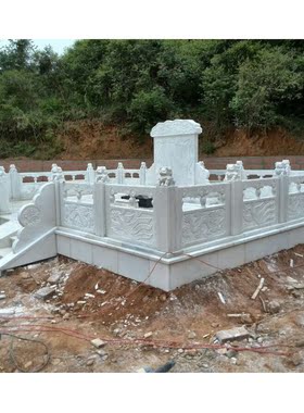 汉白玉家族墓碑中国黑农村中式土葬式石碑石雕墓碑大理石栏板围栏