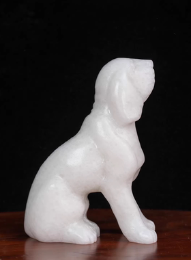 天然白玉福犬摆件十二生肖狗装饰