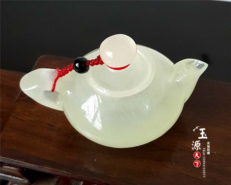 天然阿富汗冰种青白玉茶具酒具 小酒壶摆件茶壶创意工艺品小摆件 - 图0