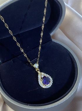 铜微镶新款紫色锆石水滴项链女士