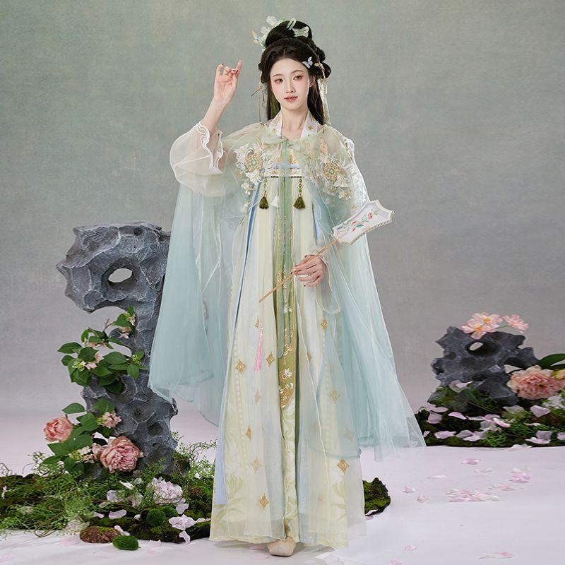 【幽兰春醒】原创汉服女斗篷重工刺绣齐裙襦裙国风唐制改良春夏款 - 图2