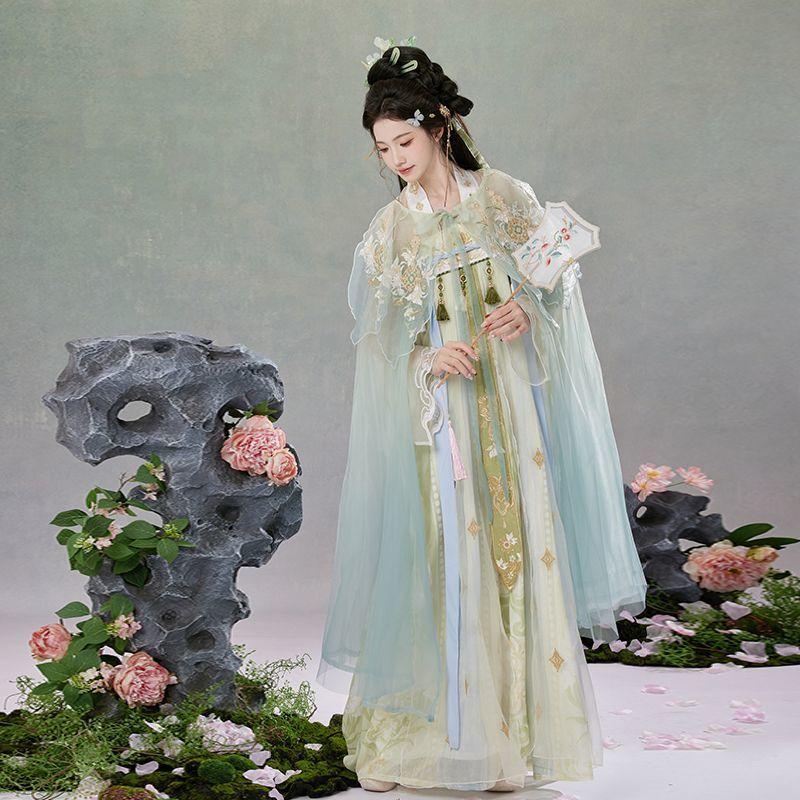 【幽兰春醒】原创汉服女斗篷重工刺绣齐裙襦裙国风唐制改良春夏款 - 图1