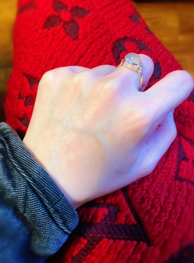 尼泊尔进口天然粉晶戒指925纯银手工粉晶小戒面戒指礼物精致小巧