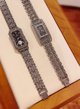 孤品回血泰国手表925纯银钨钢钻手链个性长方手表手工马赛克进口