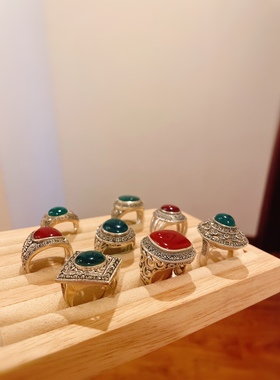 泰银玛瑙戒指925霸气方形加厚