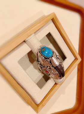 橱窗展示高端古着原年全新老货印第安纳瓦霍手工古董银戒指首饰