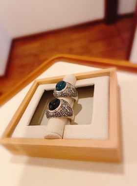 泰银夸张食指戒925纯银钨钢钻绿玛瑙黑玛瑙戒指妈妈爸爸长辈