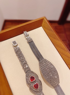 泰国石榴石手链925纯银马赛克钨钢钻手链爱心霸气重工宽面