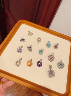 工厂清货925纯银吊坠施华洛香槟色紫猫眼天空蓝色红刚玉爱心吊坠