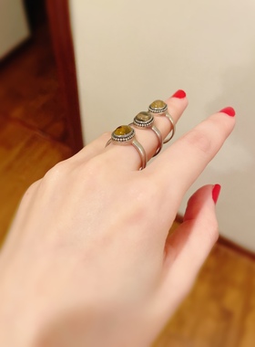 尼泊尔进口天然碧玺戒指925纯银黄碧戒指黄碧玺椭圆手工素银礼物