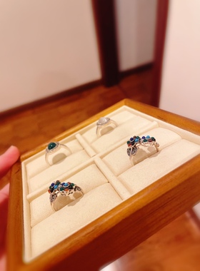 泰银复古925纯银彩贝青金白猫眼绿玛瑙黑玛瑙彩宝花戒指礼物