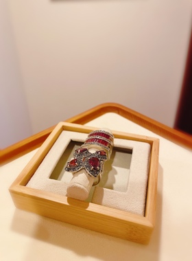 泰银霸气夸张食指戒925纯银复古马赛克石榴石戒指