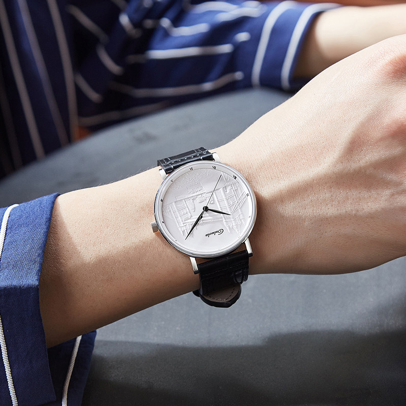 卡罗莱超薄皮带潮流十大学生男表 caluola贝安加国产腕表