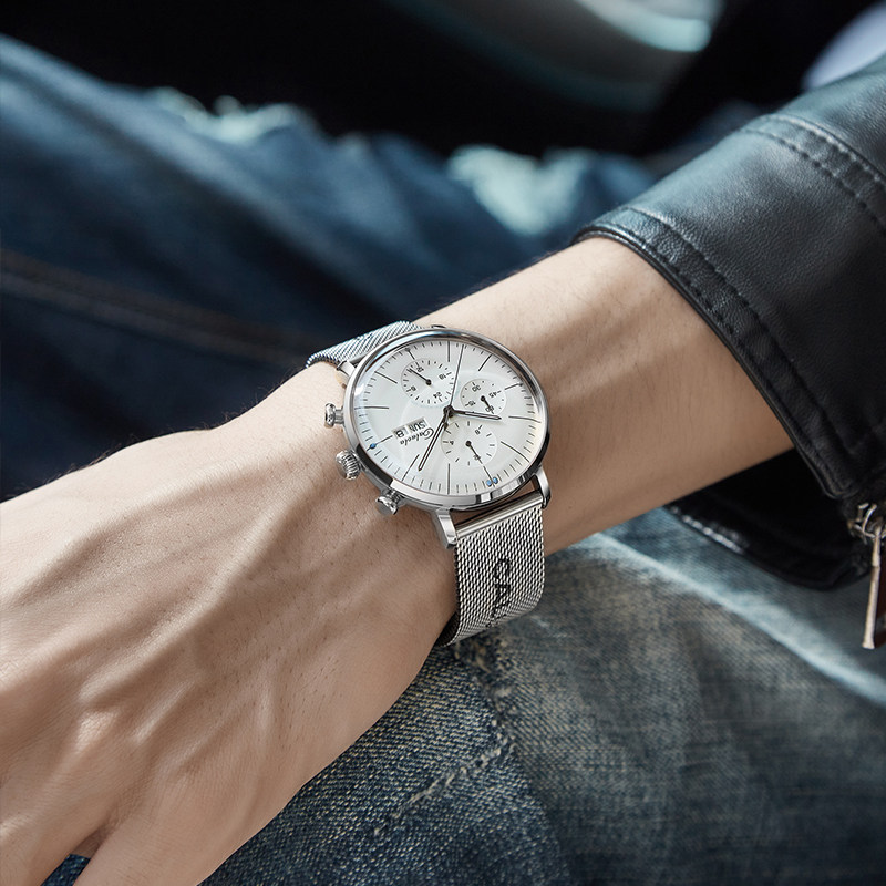 卡罗莱全自动钢带皮带时尚机械表 caluola贝安加国产腕表