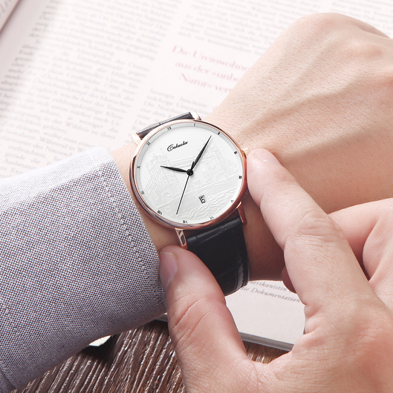 卡罗莱全自动男士超薄皮带机械表 caluola贝安加国产腕表