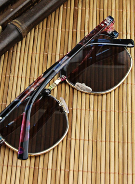 水晶石头茶色太阳镜男女方框板材大脸墨镜开车驾驶清凉护目眼睛