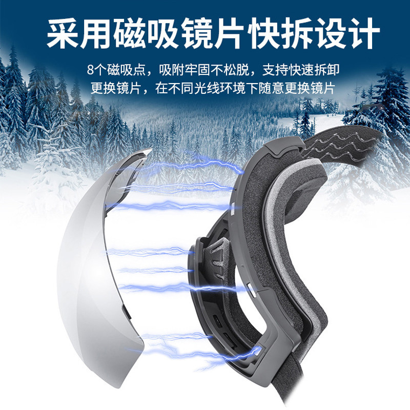 滑雪男女防雾滑雪镜卡近视球面雪镜 仁威滑雪镜