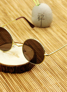 天然水晶石头太阳眼镜复古圆形框男女东海太子镜墨镜嘻哈太阳眼睛