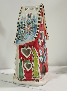 出口单Blue Sky布鲁瓷手绘陶瓷圣诞老人雪人房子摆件仓鼠金丝熊窝