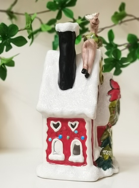 出口单布鲁瓷Blue sky手绘陶瓷小屋房摆件圣诞风仓鼠金丝熊窝装饰