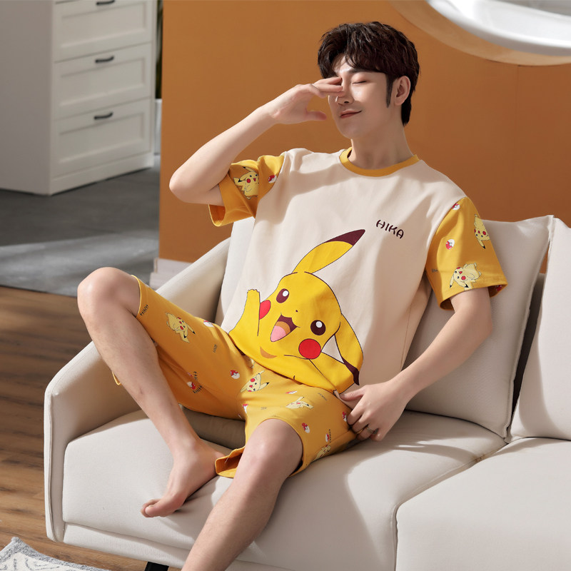 男士夏季短袖纯棉青少年可爱睡衣 亦菲苔睡衣/家居服套装