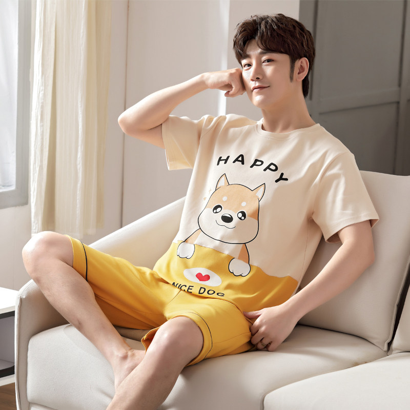 男士夏季短袖纯棉青少年可爱睡衣 亦菲苔睡衣/家居服套装