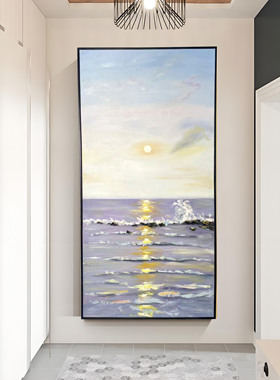纯手绘油画日出装饰画大海风景