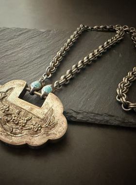 月末魔羯。原创。|份量| 老银大锁。老银双环链。项链