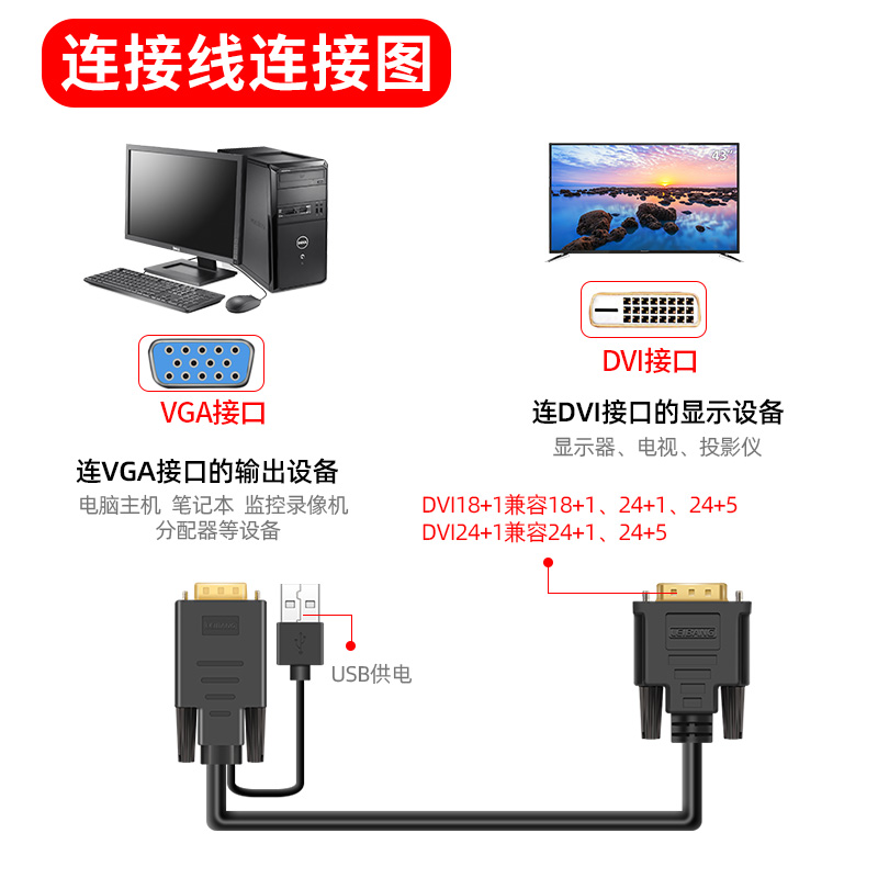 磊邦 VGA转DVI线 VGA公对母18+1 电脑电视显示器投影仪24+1连接线 - 图2
