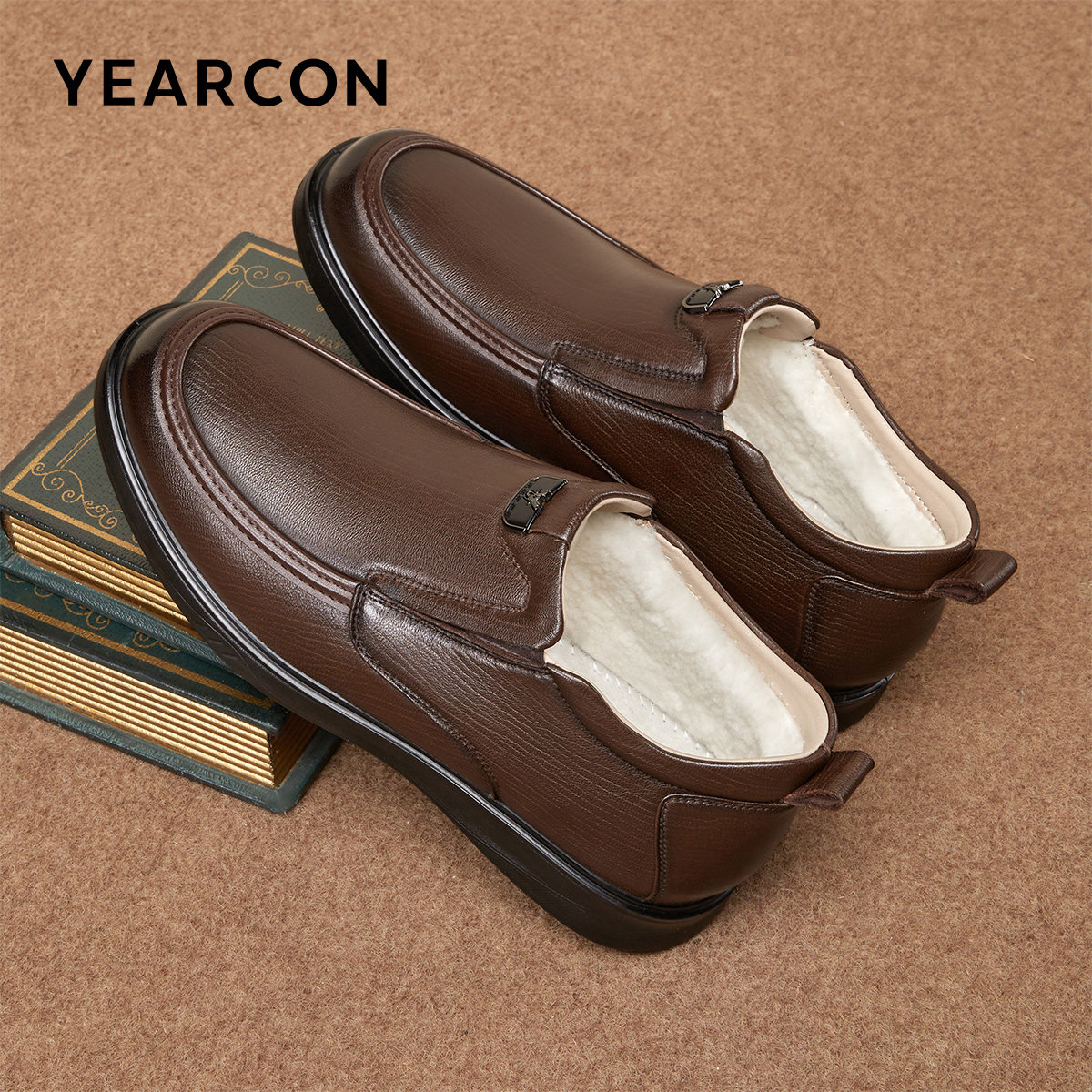 意尔康男鞋2025冬季真皮高帮皮鞋加绒加厚保暖中老年男士爸爸棉鞋,淘宝优惠券,粉丝福利购,淘宝优惠卷