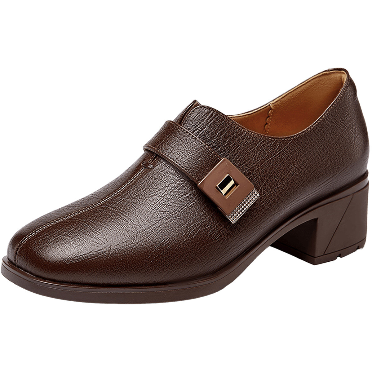 意尔康女鞋春秋季真皮粗跟小皮鞋复古方头气质职业通勤单鞋乐福鞋,淘宝优惠券,粉丝福利购,淘宝优惠卷